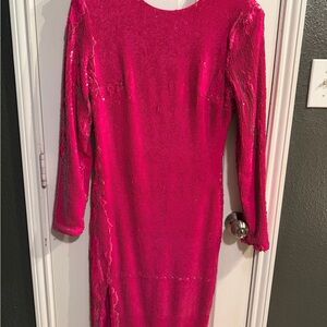 Women's Hot Pink Long Sleeve Sequin Dress